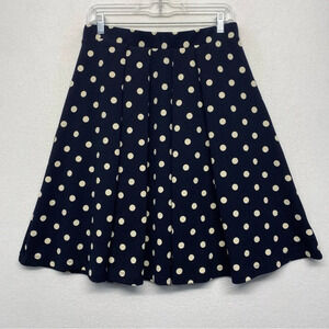 Le Lis Navy Blue Dot Midi Skirt Pleated Stretchy L